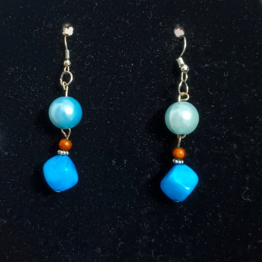 Teal Blue beads handmade earrings